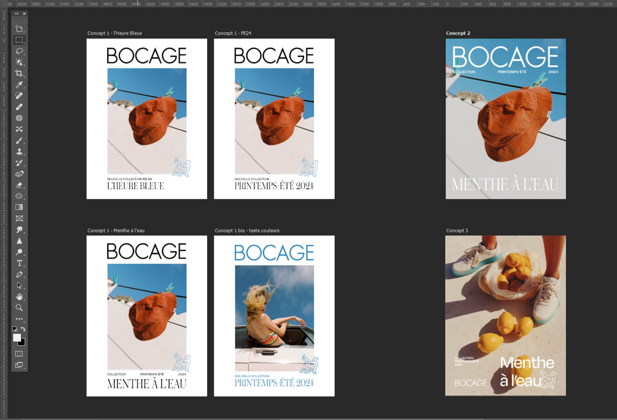 Bocage - Direction Artistique et UX/UI : tous les concept d'identité dans photoshop